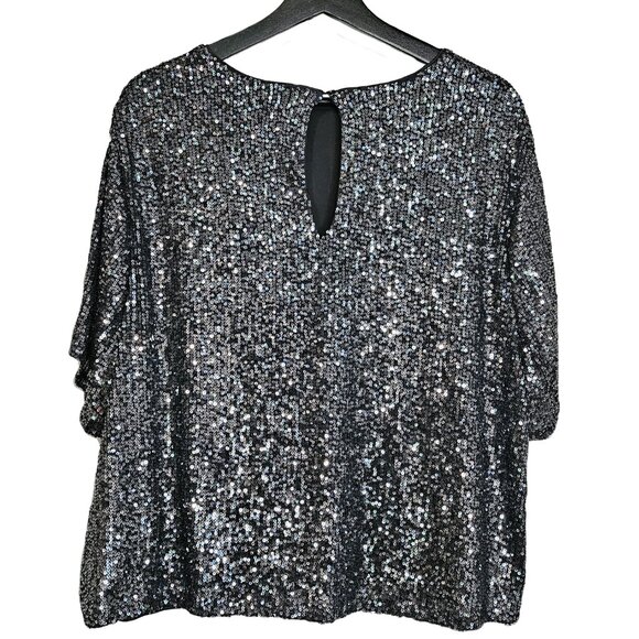 Rock & Shine by Reitmans Silver Short -Sleeved Sequin Top Size XXL - Picture 4 of 9